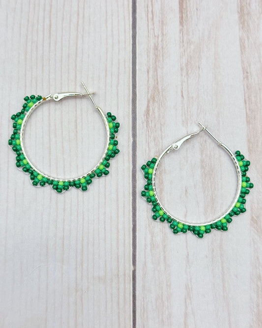 Small Green Burst Hoop Earrings