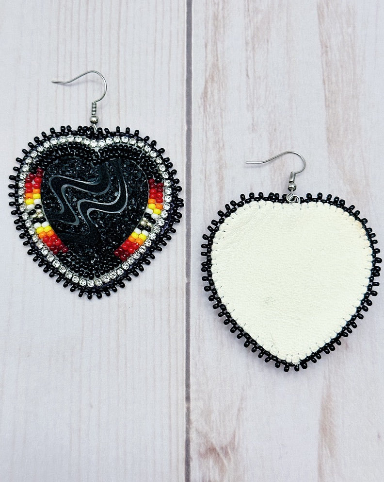 Black Fire Color Heart Earrings