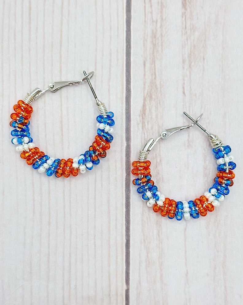 Small Orange & Blue Hoop Earrings