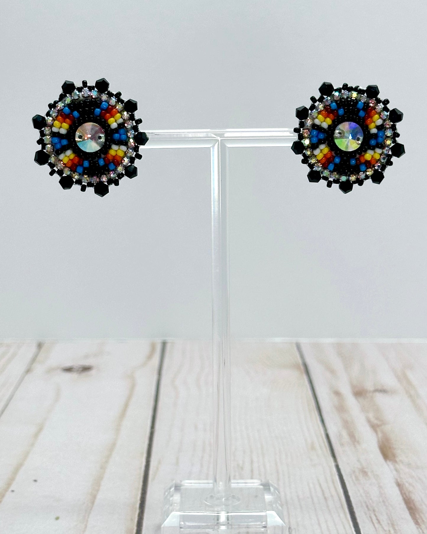 Small Black Round Earrings