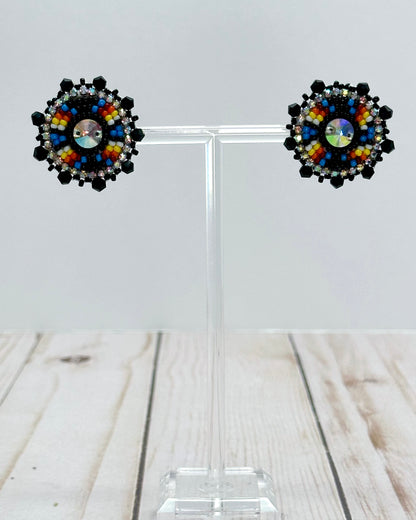 Small Black Round Earrings