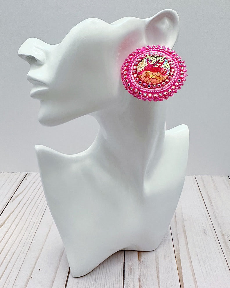 Neon Pink Hummingbird Earrings
