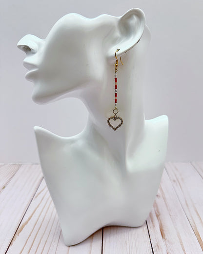 Red & White Heart Dangle Earrings