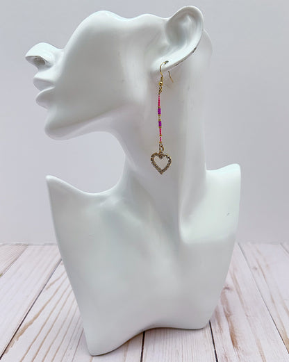 Neon Pink & Gold Heart Dangle Earrings