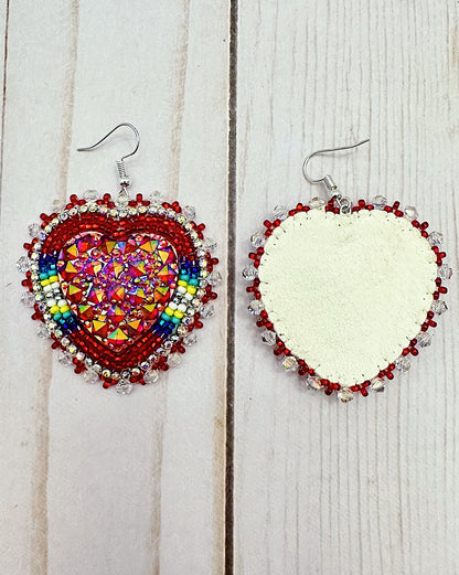 Red Kaleidoscope Heart Earrings