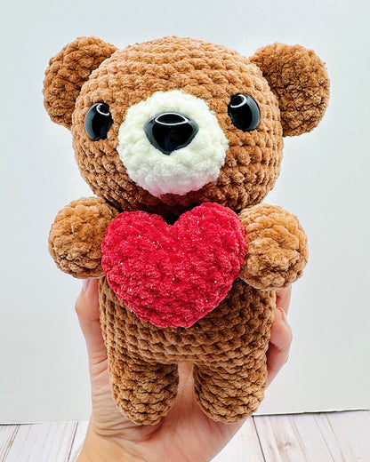 Handmade Crochet Brown Bear with Heart