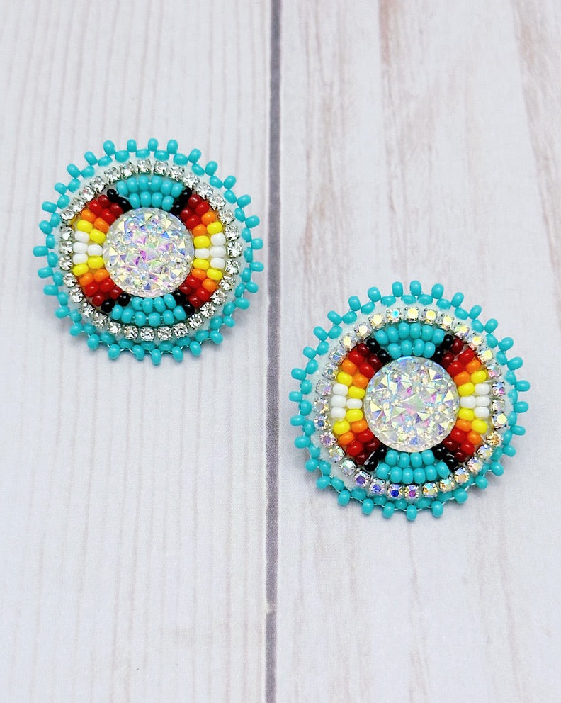 Turquoise Fire Color Stud Earrings