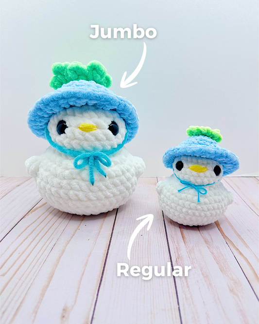 Handmade Crochet JUMBO Duck w/ Blueberry Hat