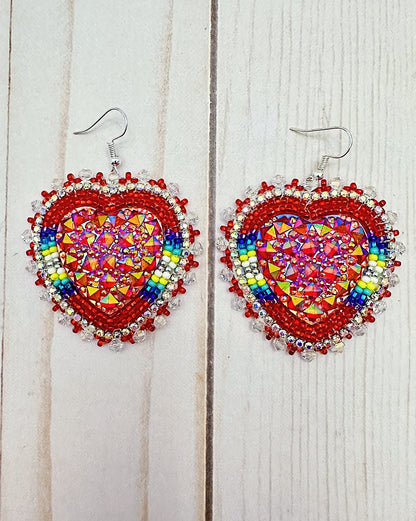 Red Kaleidoscope Heart Earrings