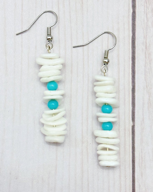 White & Turquoise Stacked Earrings