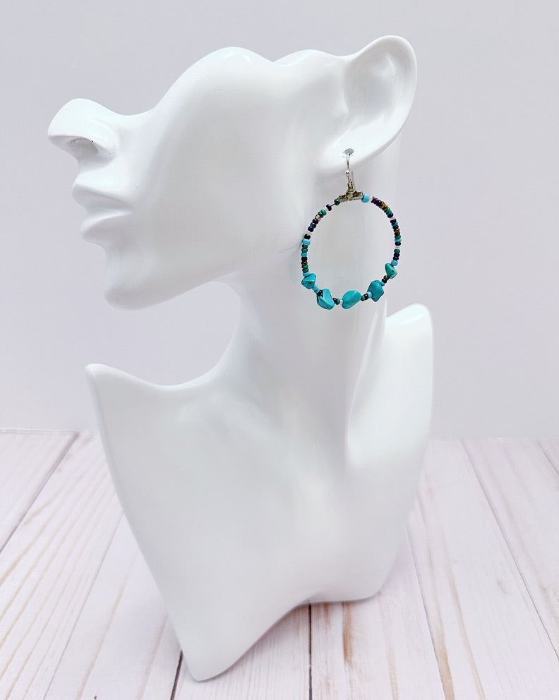 Black Turquoise Embedded Hoop Earrings