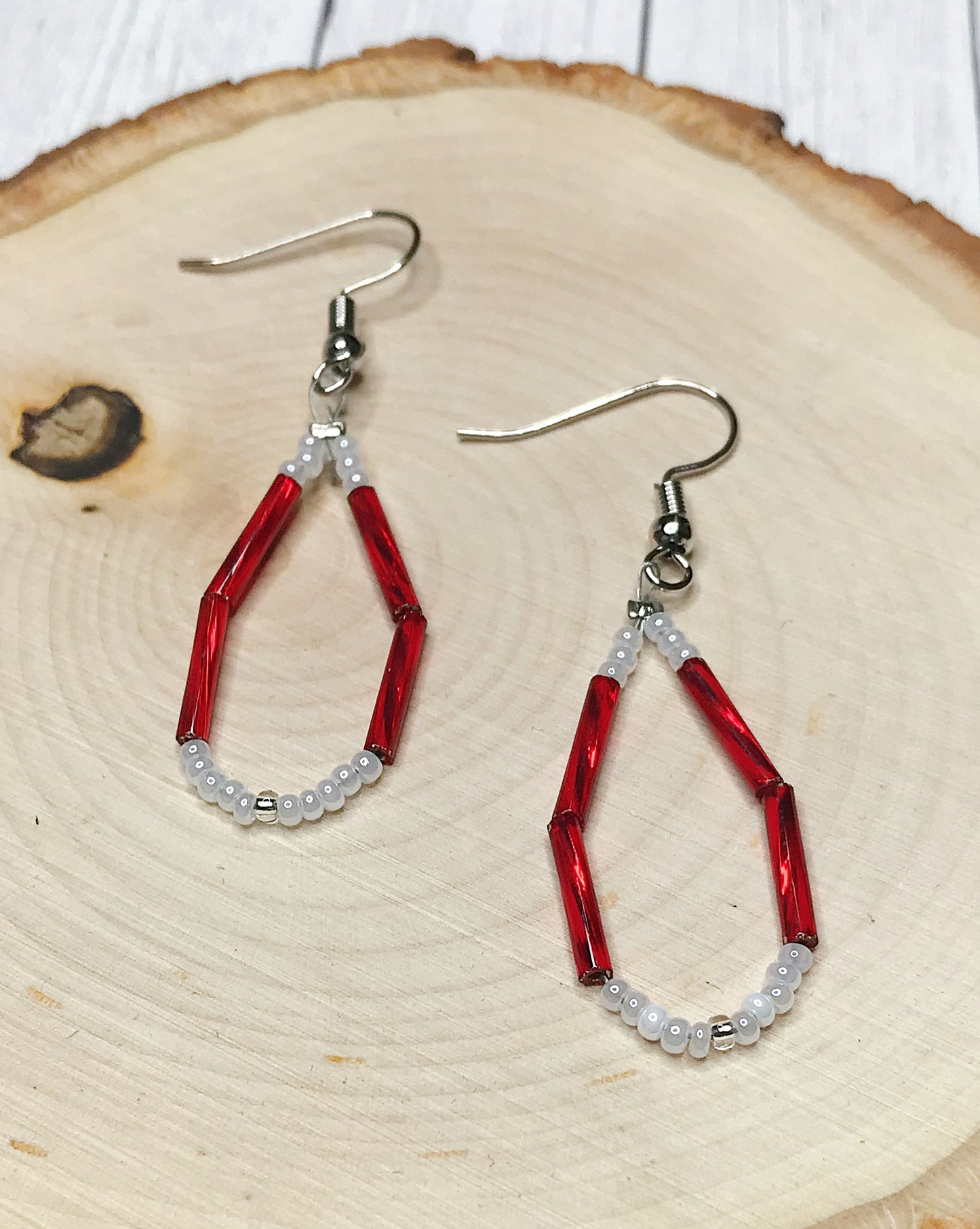 Small Red & White Teardrop Earrings