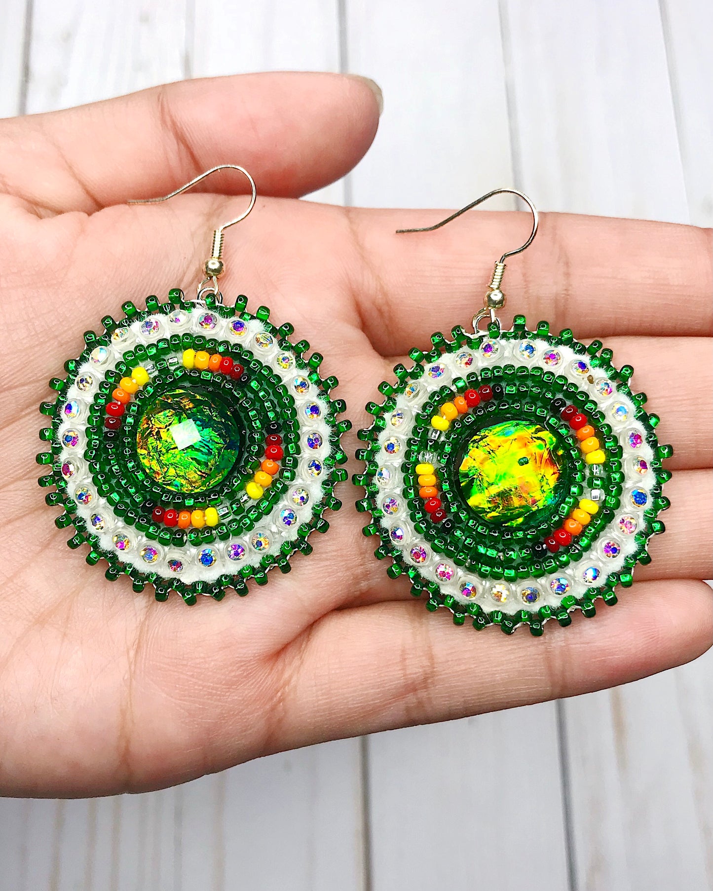 Green Fire Color Round Earrings