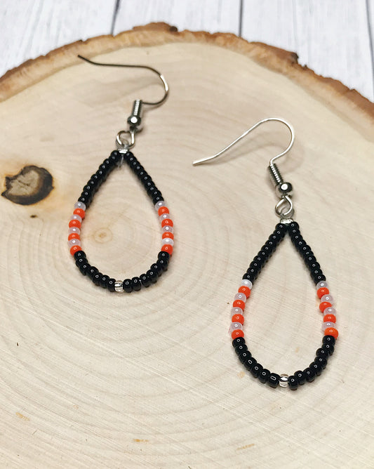 Small Black & Orange Teardrop Earrings