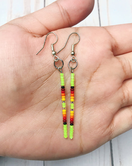 Neon Green Fire Color Single Strand Earrings