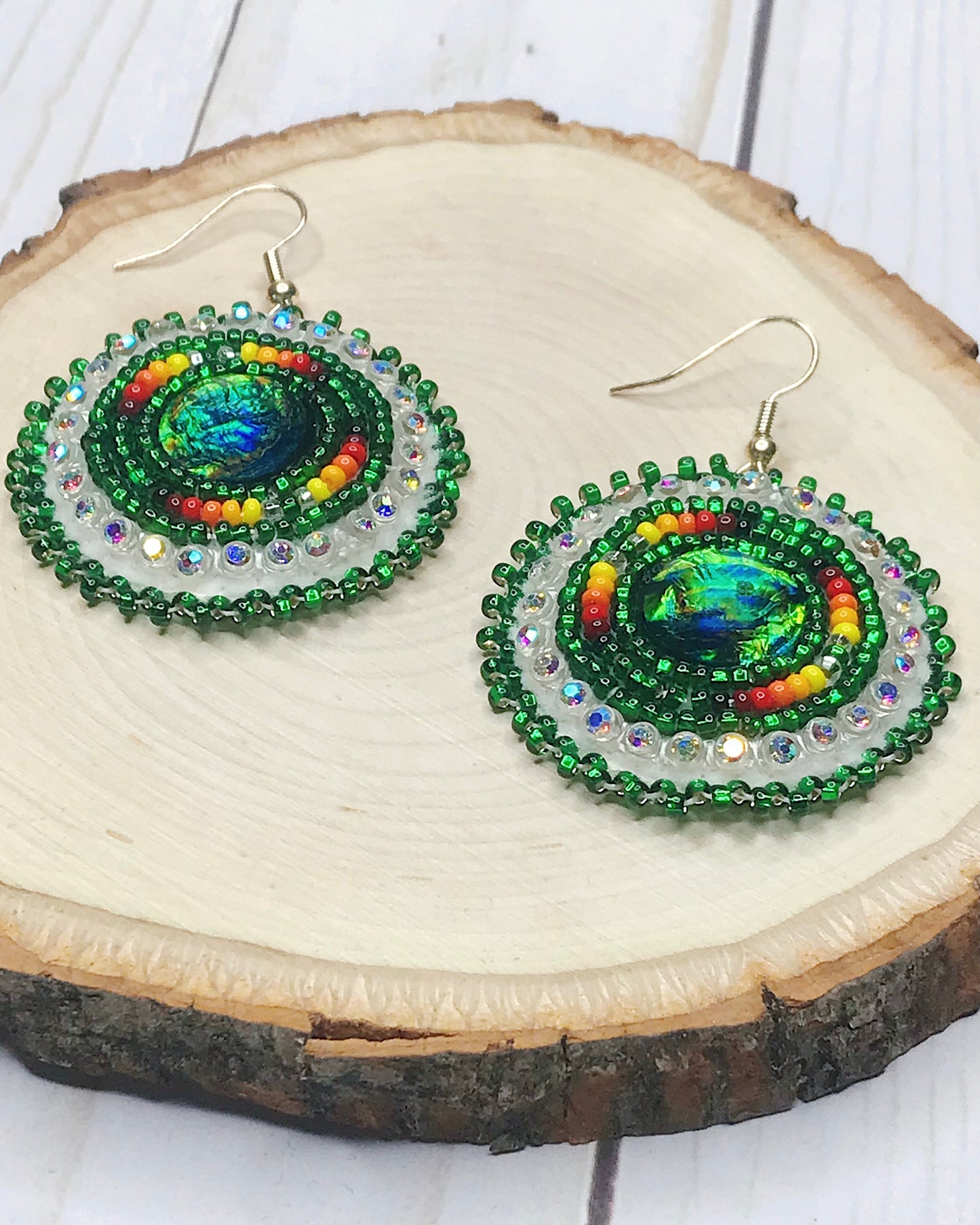 Green Fire Color Round Earrings